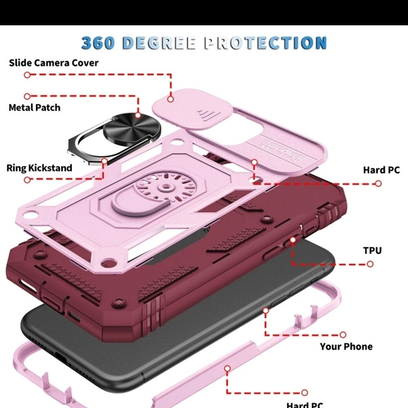 Purple Armor Phone Case with Ring Holder and Camera Protection - Picture 5 of 9